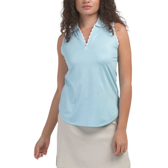 PETER MILLAR Blue Spruce Geo Print Opal Sleeveless Stretch Jersey Polo - Picture 1 of 2